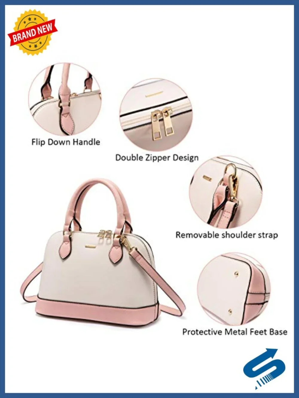 Faux Leather Satchel Crossbody Bag Double Zip Top Handle Dome Satchel